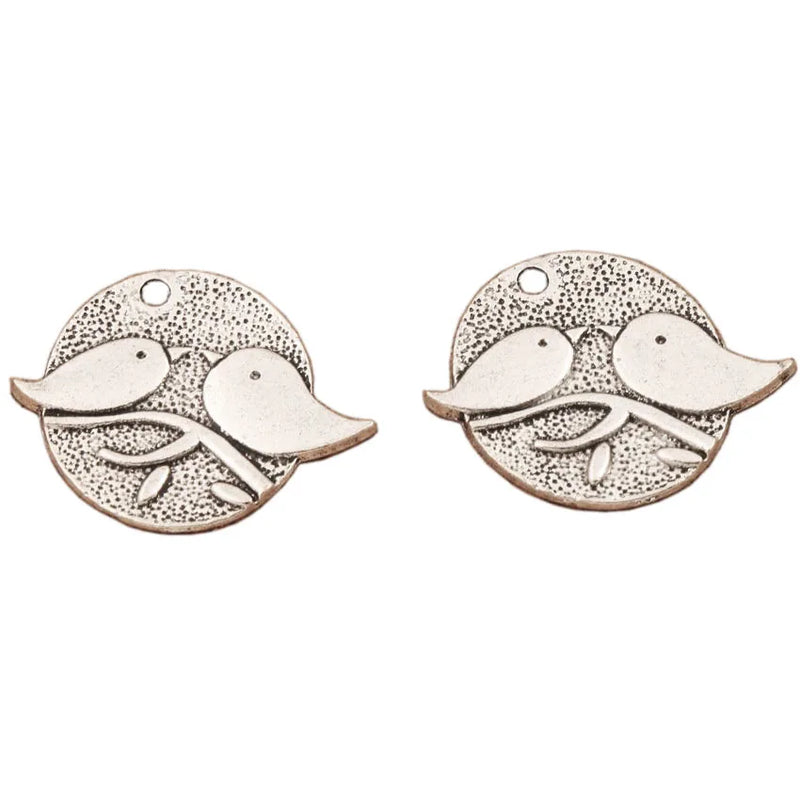 20pcs Tibetan Silver Couple Birds on Branch Oval Charms Pendants