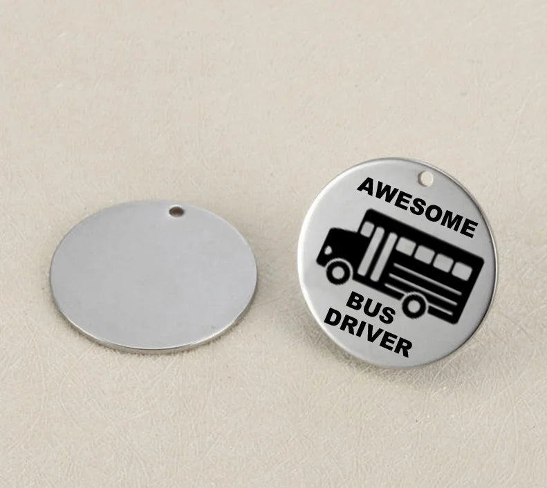20pcs 25mm Stainless Steel Words Charms Awesome Bus Driver Message Charm