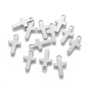 20pcs 304 Stainless Steel Cross Charms DIY Unisex Bracelet Earrings Accessory
