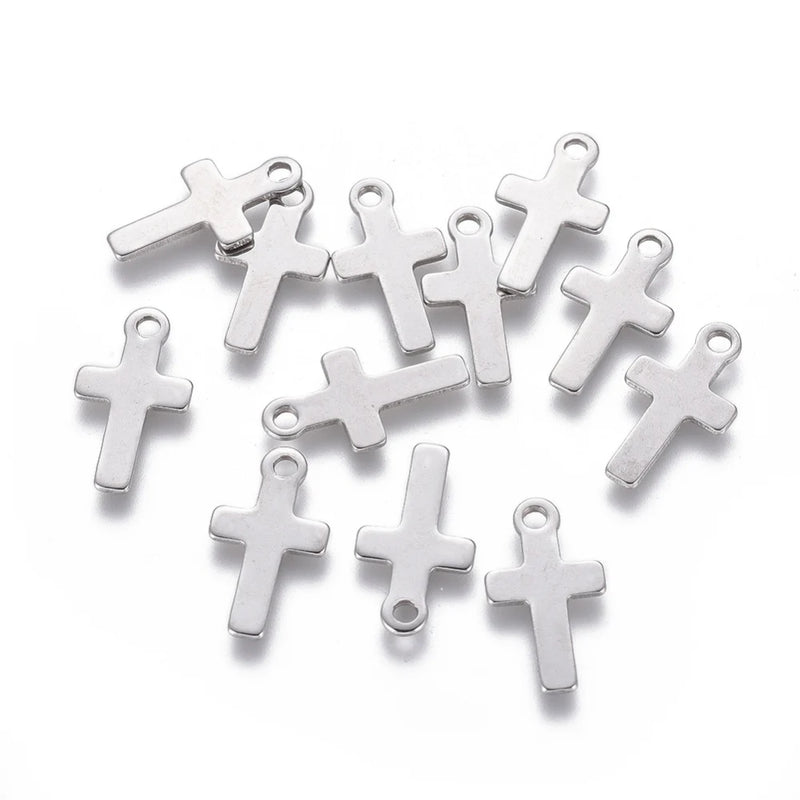 20pcs 304 Stainless Steel Cross Charms DIY Unisex Bracelet Earrings Accessory