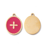 20pcs Stainless Steel Oval with Cross Enamel Pendants for DIY Jewelry