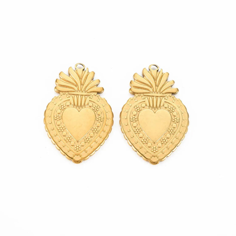 20pcs 304 Stainless Steel Sacred Heart Pendants For DIY Jewelry Making