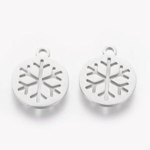 20pcs 304 Stainless Steel Snowflake Charms for DIY Jewelry Making, 14x12x1mm
