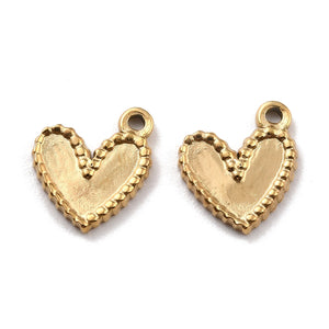 20pcs Surgical Stainless Steel Heart Pendants for Jewelry Making 12x10x1.5mm