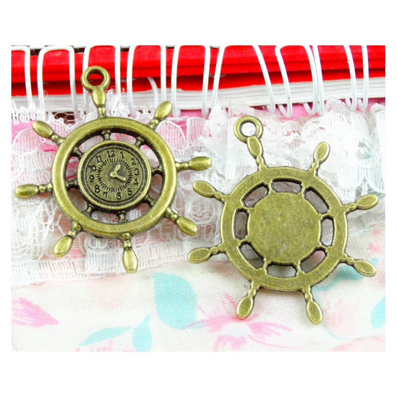 20pcs Antique Bronze Rudder Clock Charms DIY Jewelry Making Pendant