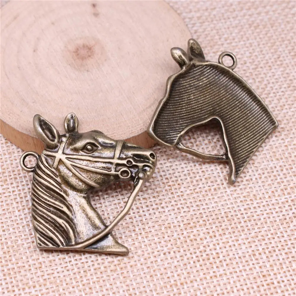20pcs Horse Head Charm Jewelry Making Antique Silver Bronze 37x36mm