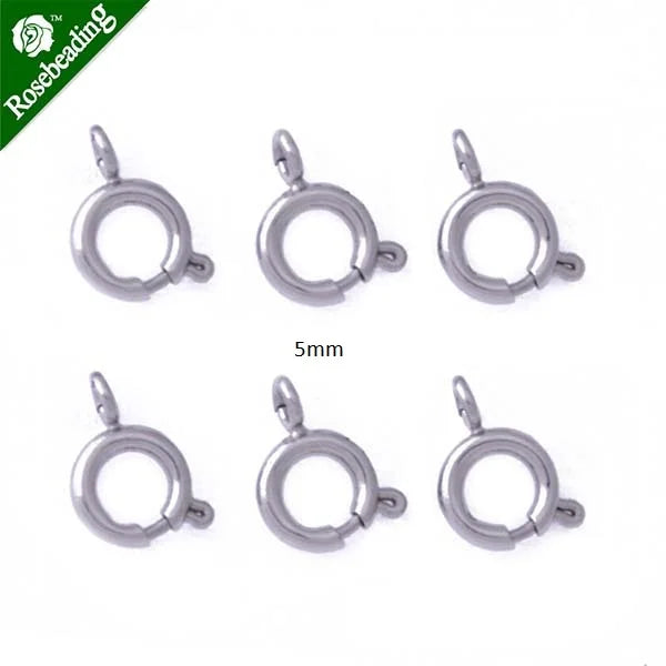 20pcs 5-6mm Stainless Steel Spring Clasps Silver Plated Lobster Clasps