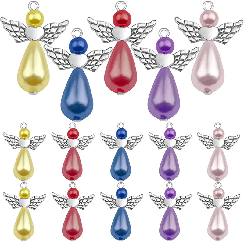 20pcs Fairy Angel Wing Charms Pearl Teardrop Dangle Pendants DIY Jewelry Making