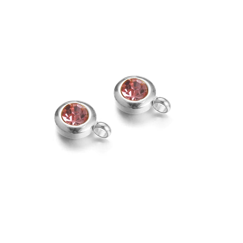 20pcs 6mm Stainless Steel Round Crystal Pendant Zircon Charms DIY Accessories