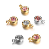 20pcs 6mm Stainless Steel Round Crystal Pendant Zircon Charms DIY Accessories