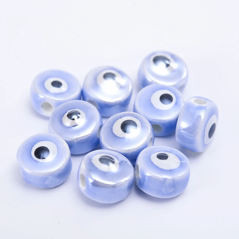 20pcs Evil Eye Ceramic Beads Colorful Flat Round Glaze Jewelry Beads