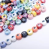 20pcs Evil Eye Ceramic Beads Colorful Flat Round Glaze Jewelry Beads