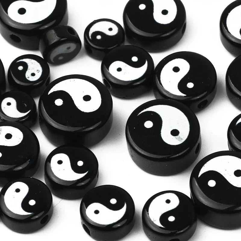 20pcs 8-14mm Resin Tai Chi Yin Yang Spacer Beads Jewelry Making DIY Accessories