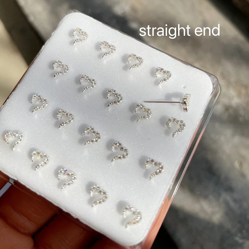 925 Sterling Silver CZ Inlaid Heart Nose Stud for Women