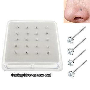 20pcs 925 Silver CZ Nose Stud Nostril Piercing Jewelry