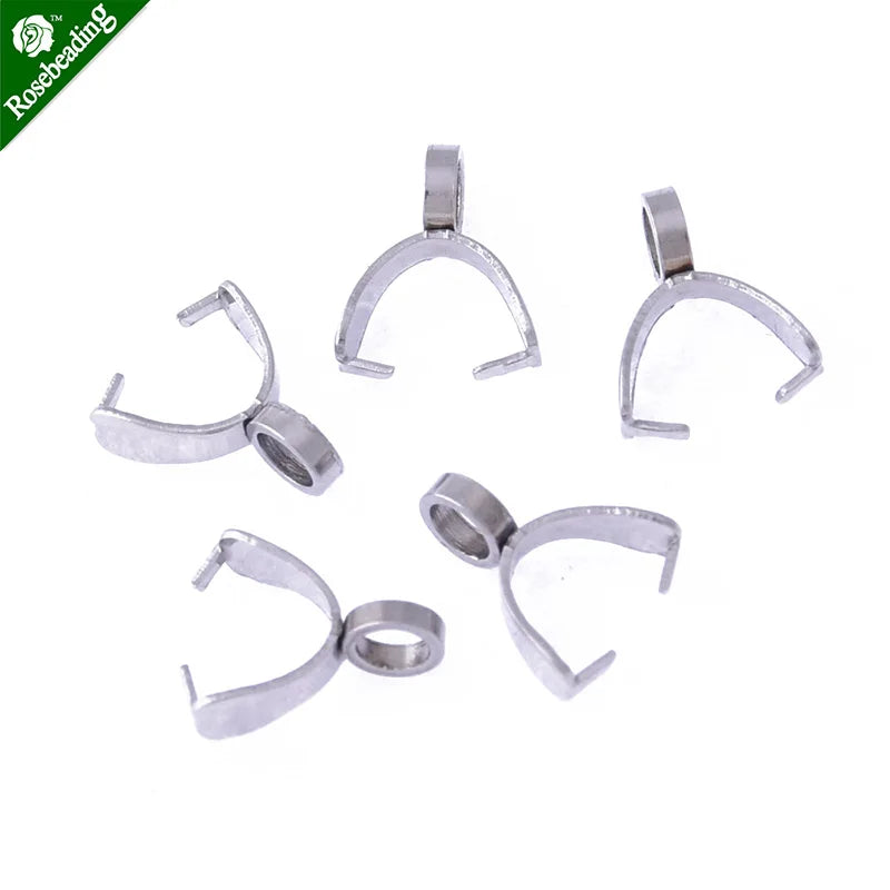 20pcs Stainless Steel Snap On Bail 9mm Long Charm Bail