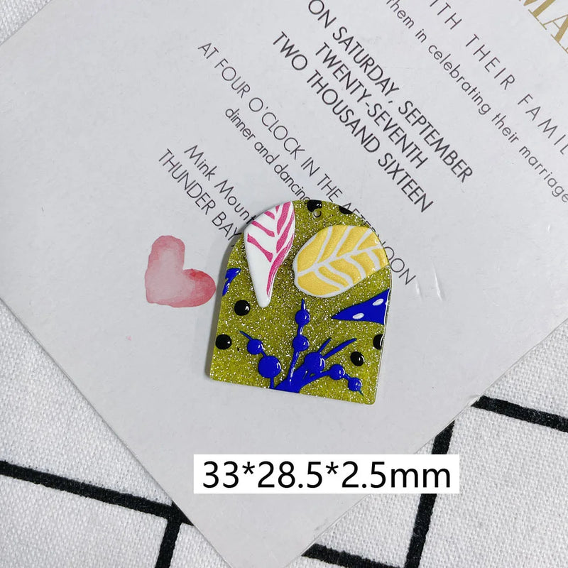 20pcs Acrylic Sheet Resin Pendant Glitter Flower Embossed Charms