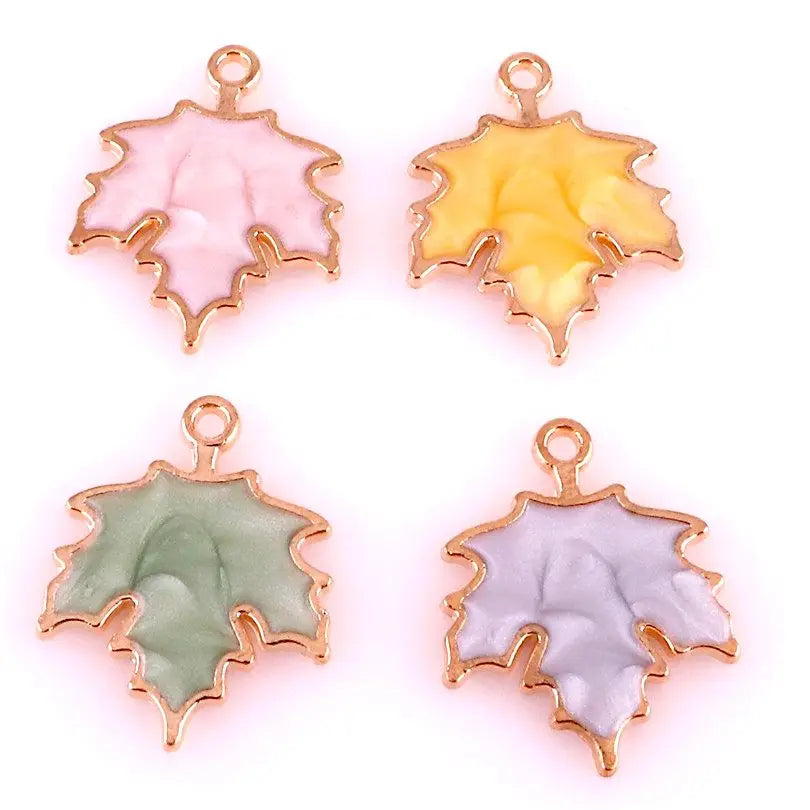 20pcs Enamel Plant Maple Leaf Charms for Necklace Making