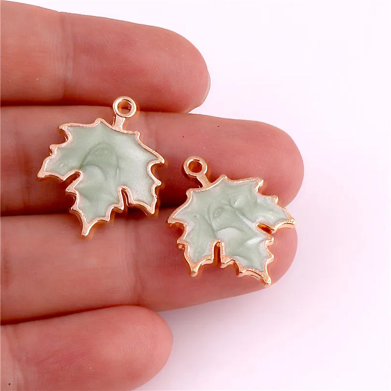 20pcs Enamel Plant Maple Leaf Charms for Necklace Making