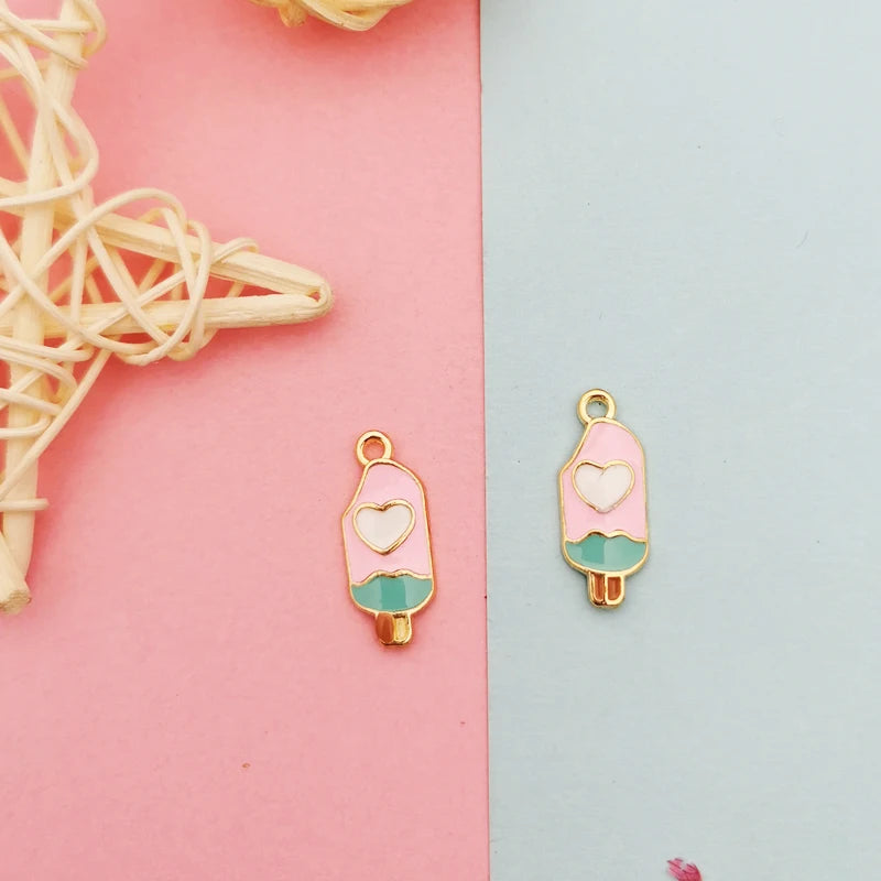 20pcs Alloy Heart Popsicle Enamel Charms Pendant for DIY Earring Jewelry 8*20mm