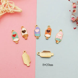 20pcs Alloy Heart Popsicle Enamel Charms Pendant for DIY Earring Jewelry 8*20mm