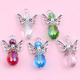 20pcs Angel Wing Dangle Charms Glass Teardrop Pendants for DIY Jewelry Making