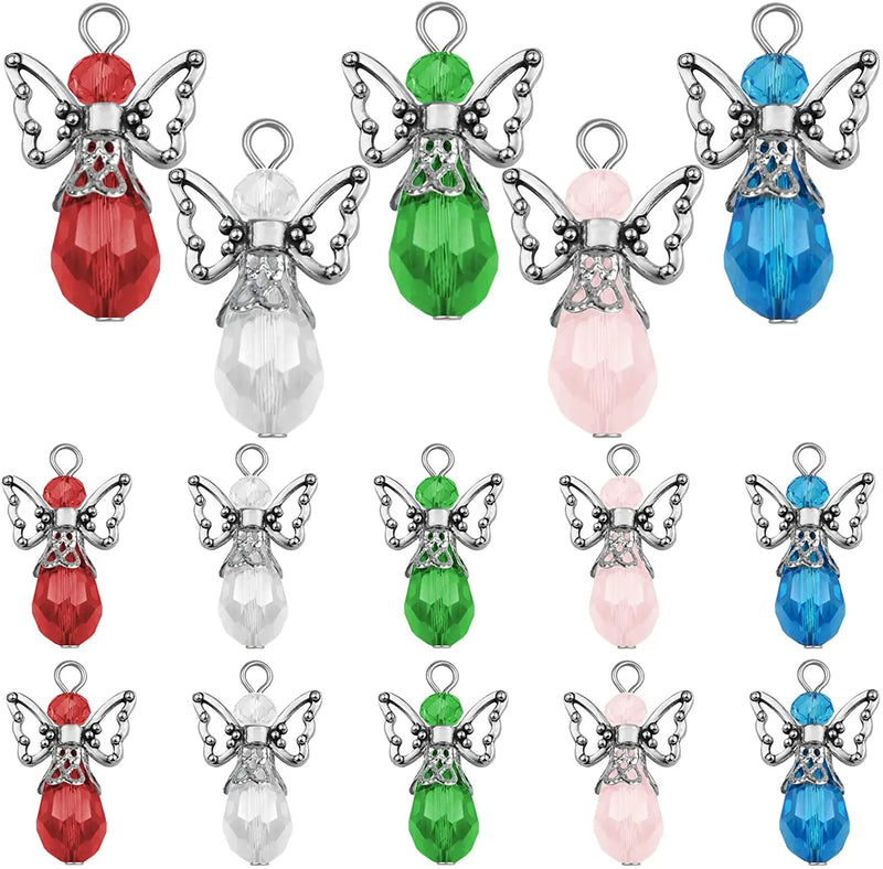 20pcs Angel Wing Dangle Charms Glass Teardrop Pendants for DIY Jewelry Making
