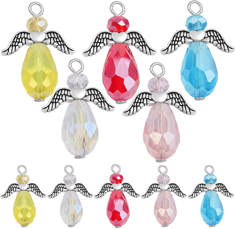 20pcs Angel Wing Crystal Charms for DIY Necklace Bracelet Making, 5 Colors