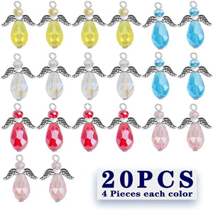 20pcs Angel Wing Crystal Charms for DIY Necklace Bracelet Making, 5 Colors