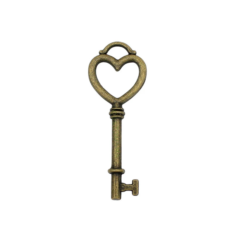 20pcs Antique Bronze Heart Skeleton Key Charm Pendant 55x20mm