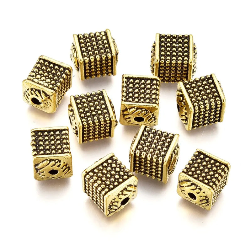 20pcs Antique Tibetan Style Alloy Cube Flat Round Beads for DIY Jewelry Making