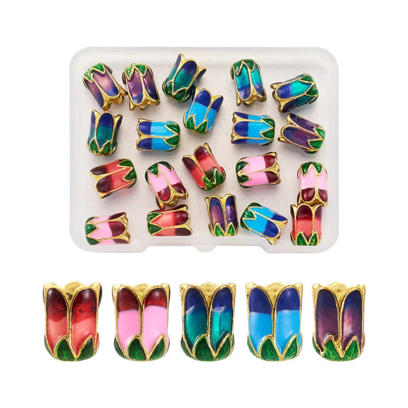 20pcs/Box 5-Petal Flower Bead Caps Spacer Beads 11x8mm For DIY Jewelry Making