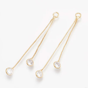 20pcs Brass Box Chain Tassel Pendants with Cubic Zirconia 47mm