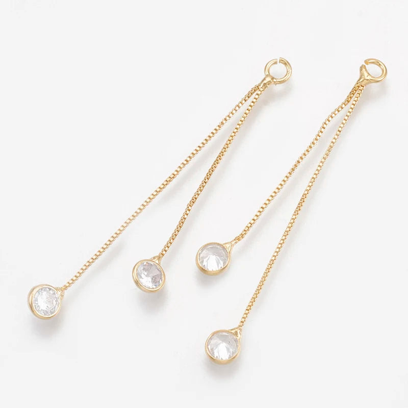 20pcs Brass Box Chain Tassel Pendants with Cubic Zirconia 47mm