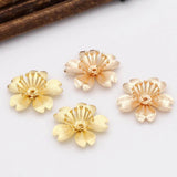 20pcs Brass 5 Petals Flower Charms Beads Caps Cushion Base DIY Jewelry Silver