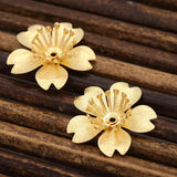 20pcs Brass 5 Petals Flower Charms Beads Caps Cushion Base DIY Jewelry Silver