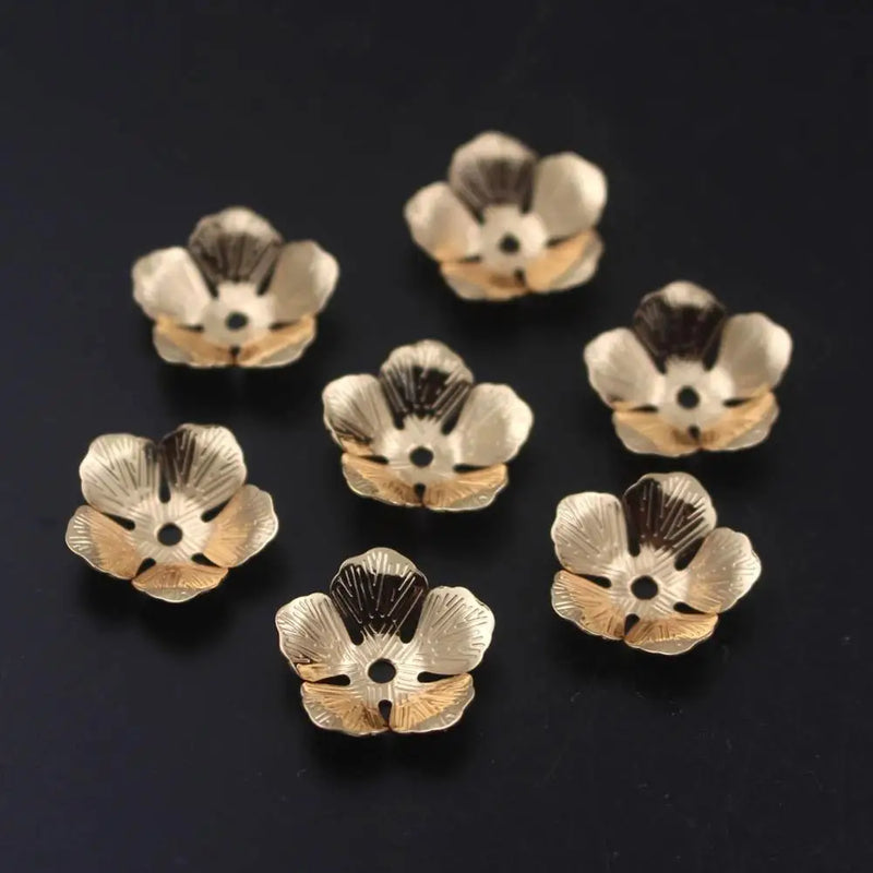 20pcs Brass 5 Petals Flower Charms Beads Caps Cushion Base DIY Jewelry Silver