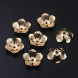 20pcs Brass 5 Petals Flower Charms Beads Caps Cushion Base DIY Jewelry Silver