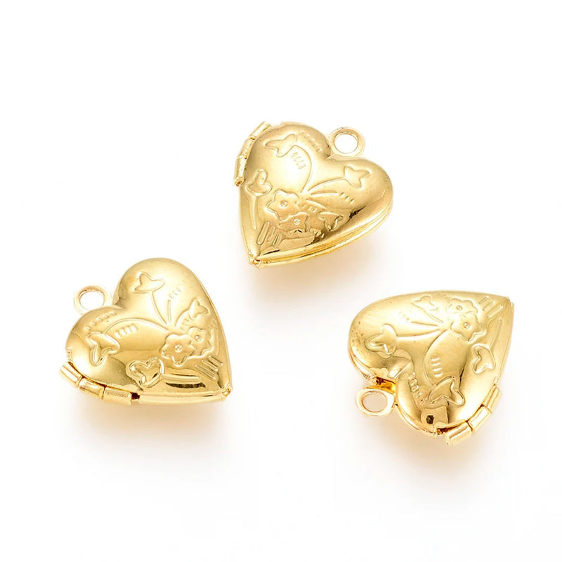 20pcs Brass Heart Locket Charm Pendants for DIY Jewelry Making