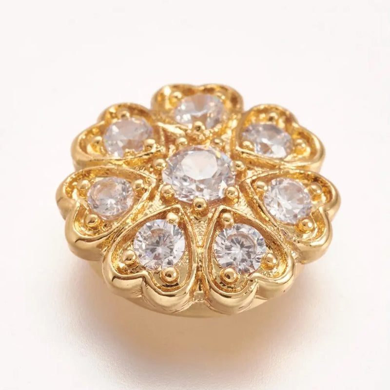 20pcs Brass Flower Cabochons Golden Micro Pave CZ 13x4.5mm