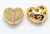 20pcs Hollow Brass CZ Heart Beads for Jewelry Making, 8x9x5mm, 1mm Hole