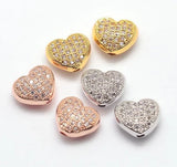 20pcs Hollow Brass CZ Heart Beads for Jewelry Making, 8x9x5mm, 1mm Hole