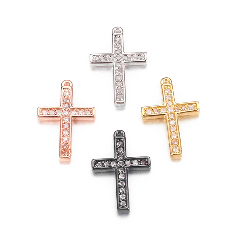 20pcs Brass CZ Latin Cross Charms Pendants 15x10x2mm