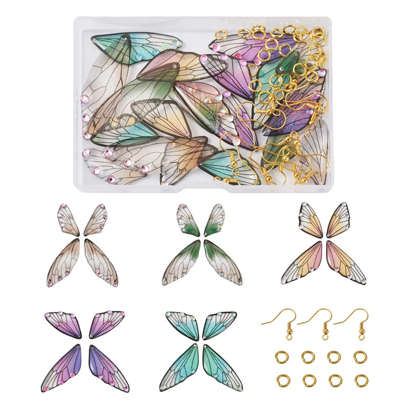 20pcs Butterfly Wing Charms Gradient Resin Pendant DIY Earring Making Kit