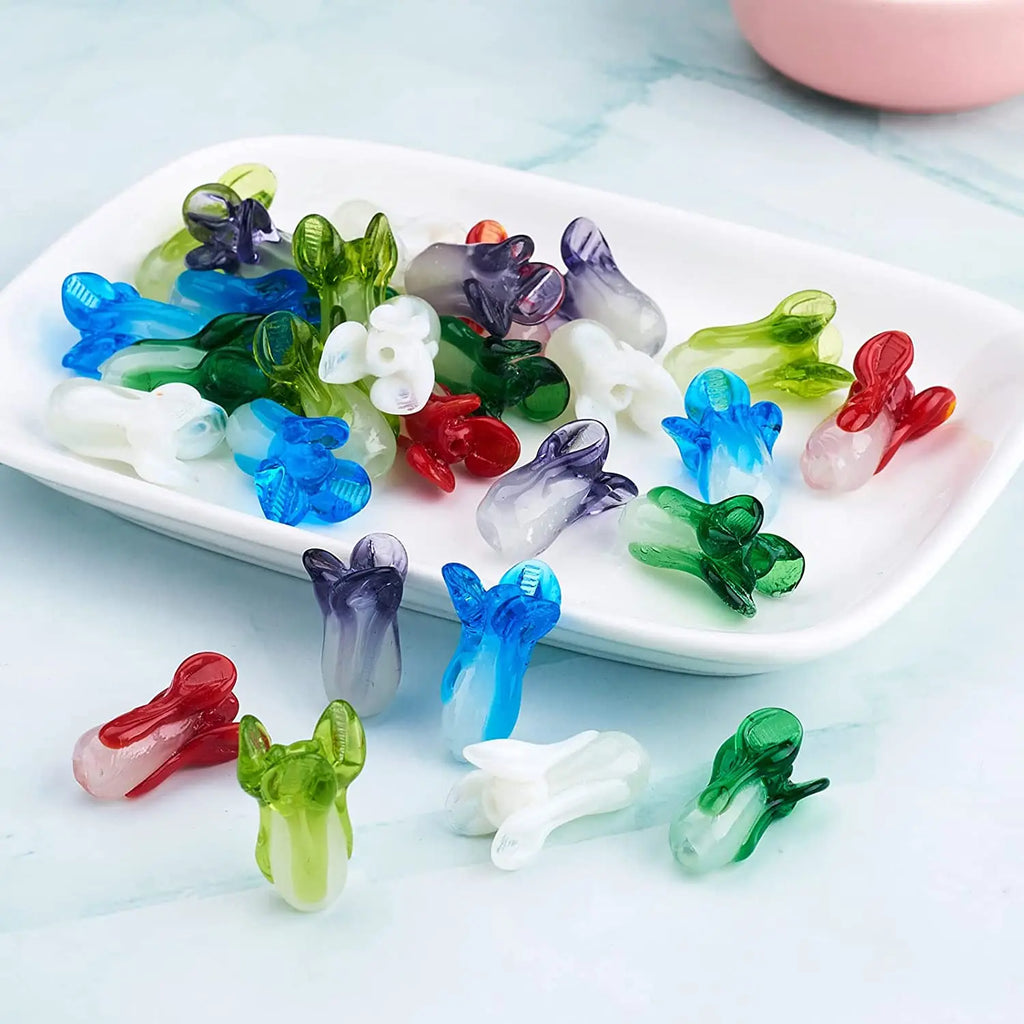 20pcs Cabbage Lampwork Glass Beads for DIY Crafts 19~21x12~14mm