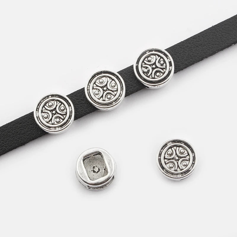 20pcs Charms Flat Slider Beads for 6mm Leather Cord Bracelet Making