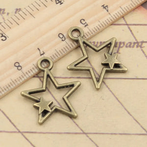 20pcs Double Star Charms Tibetan Pendants Antique Jewelry Making DIY Craft