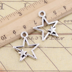 20pcs Double Star Charms Tibetan Pendants Antique Jewelry Making DIY Craft