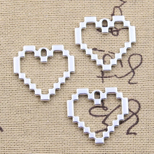 20pcs Mosaic Heart Charms 23x24mm Antique Silver Pendants DIY Crafts Findings