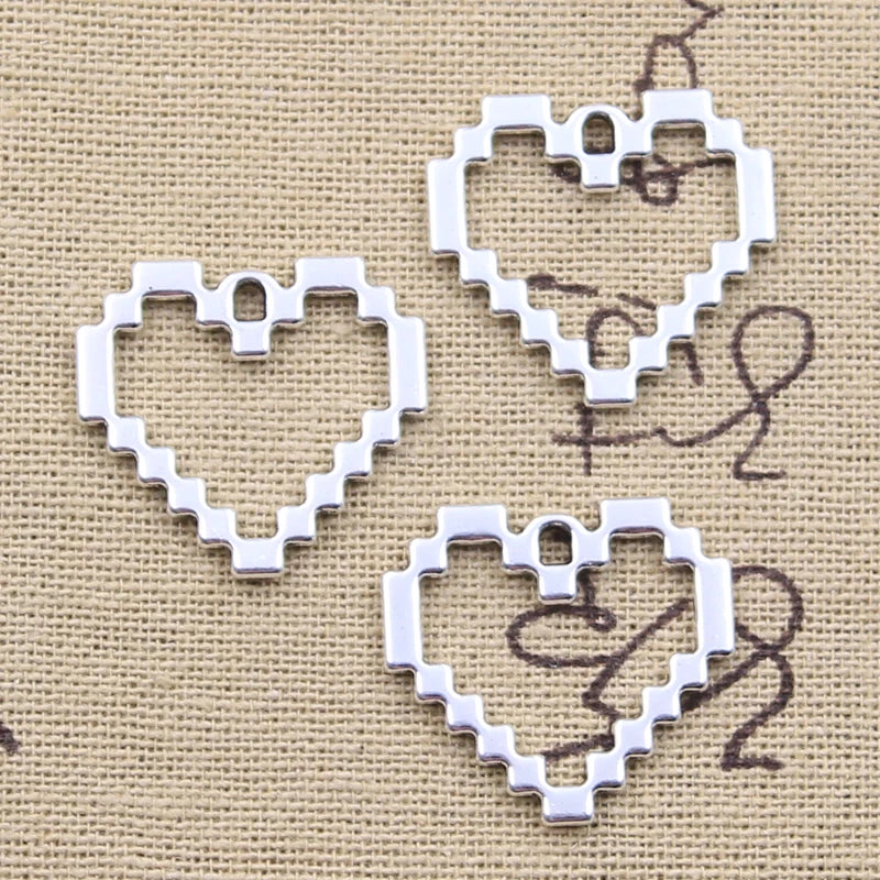 20pcs Mosaic Heart Charms 23x24mm Antique Silver Pendants DIY Crafts Findings